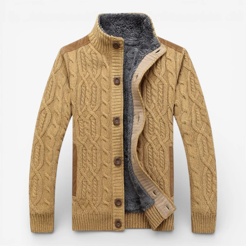 Declan – Cardigan en maille doublé à col montant boutonné et manches longues - Image 3
