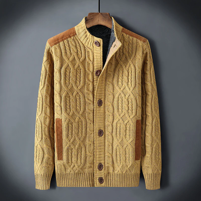 Declan – Cardigan en maille doublé à col montant boutonné et manches longues - Image 5
