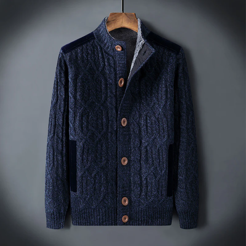 Declan – Cardigan en maille doublé à col montant boutonné et manches longues - Image 6
