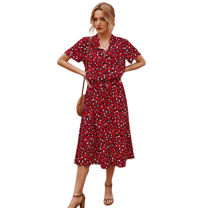 Robe imprimée à manches courtes avec taille ajustable - Image 4