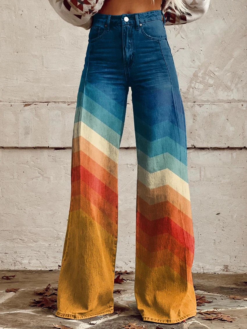 Pantalon large et audacieux avec motif zigzag rétro