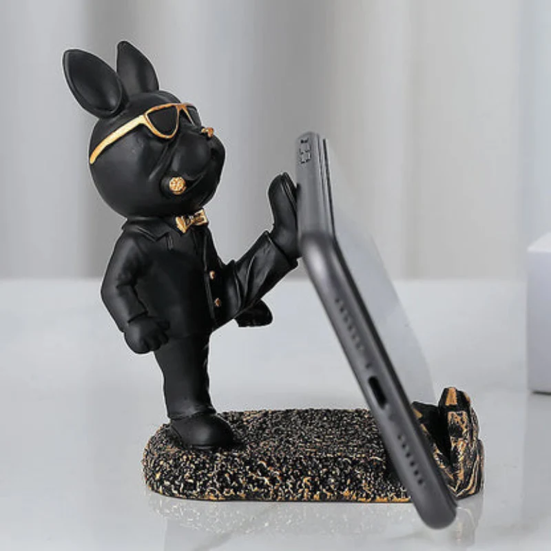 Statue de bulldog en résine avec support téléphone - Image 3