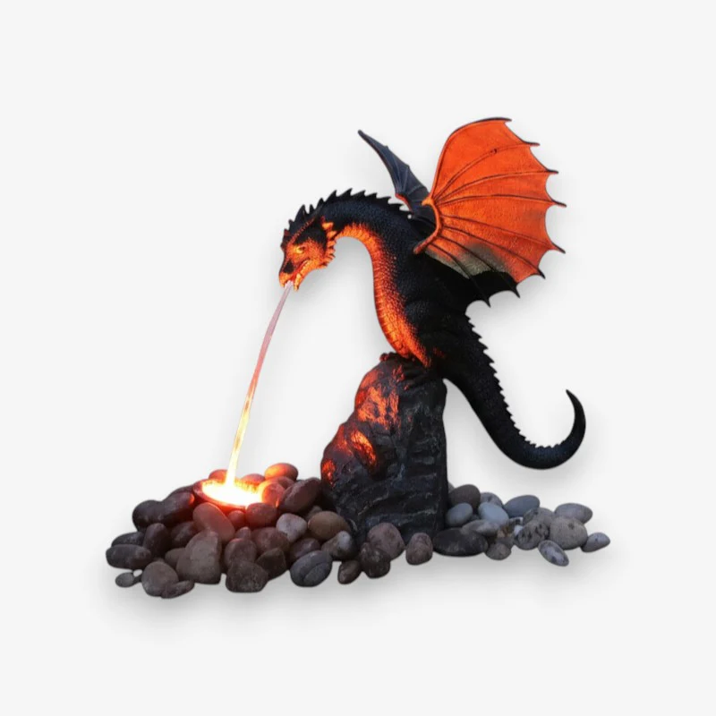 Fontaine de jardin dragon avec effet flammes LED