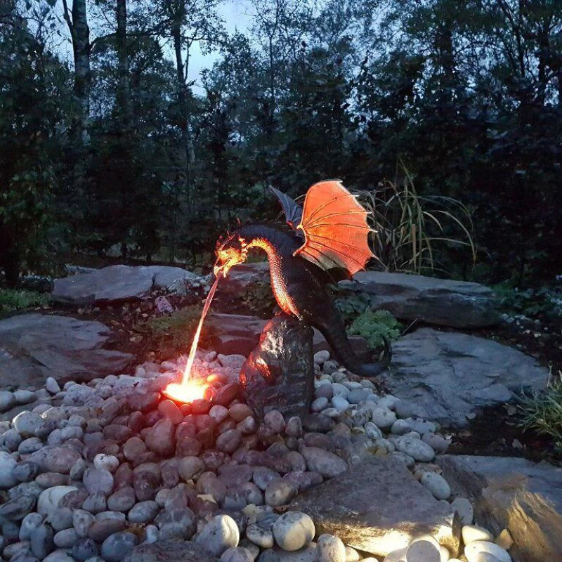 Fontaine de jardin dragon avec effet flammes LED - Image 2