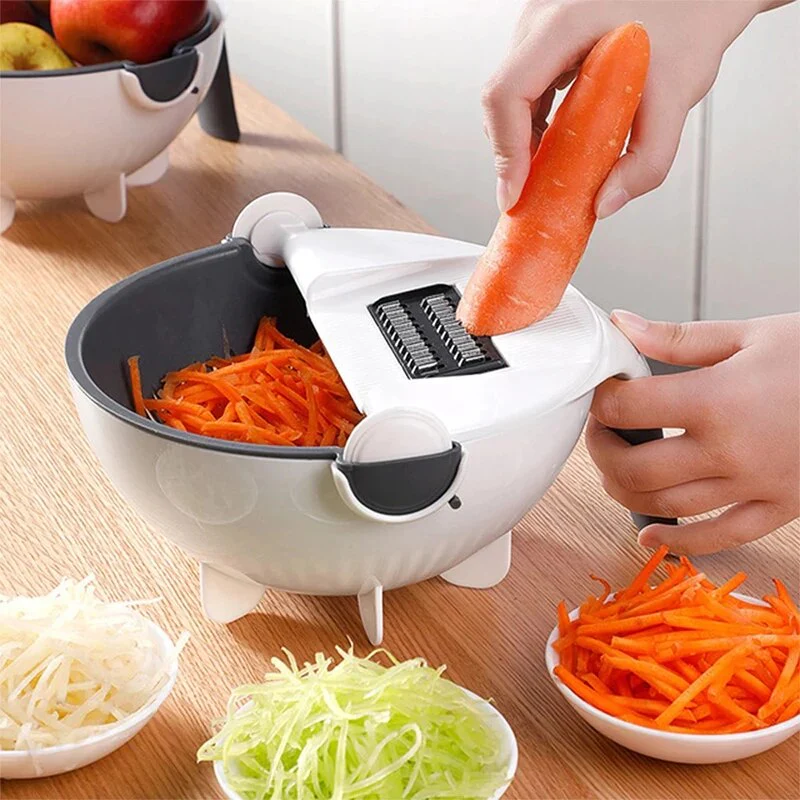 DrainSlice - Coupe-légumes multifonction 9-en-1 avec panier d’égouttage