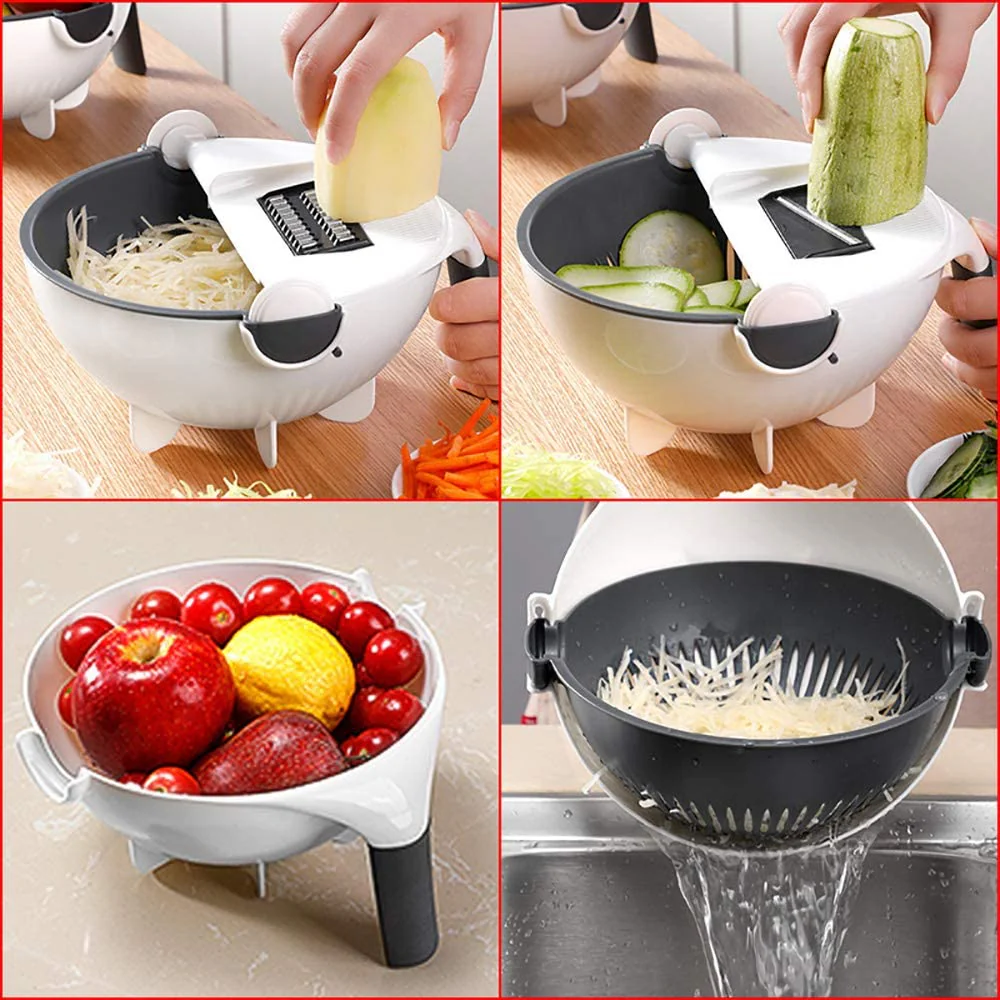 DrainSlice - Coupe-légumes multifonction 9-en-1 avec panier d’égouttage - Image 3