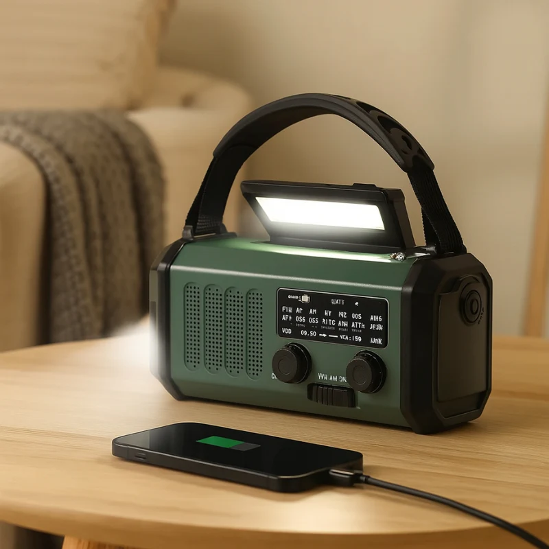 Radio météo AM/FM solaire à manivelle avec lampe de poche - Image 2