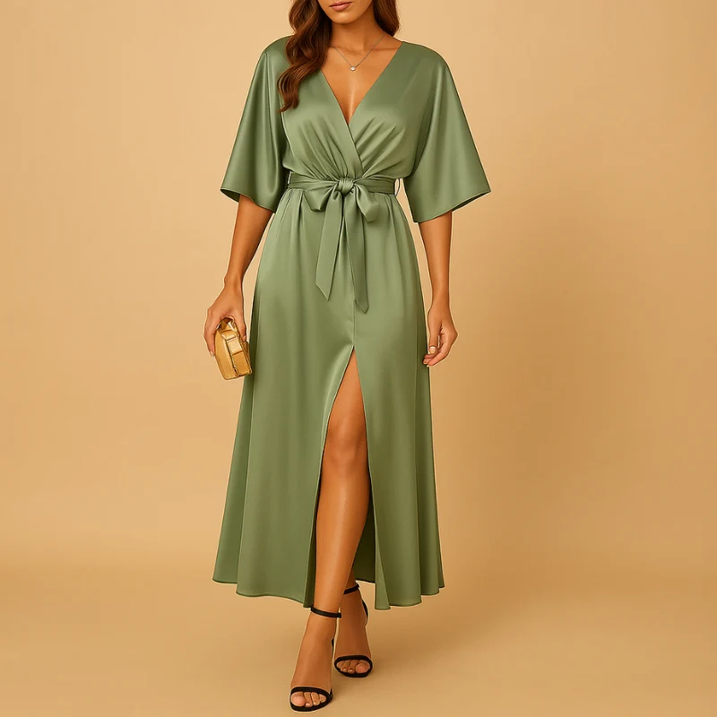 Robe Longue Élégante Col en V - Image 2