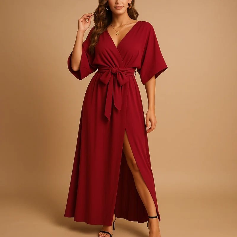 Robe Longue Élégante Col en V - Image 3