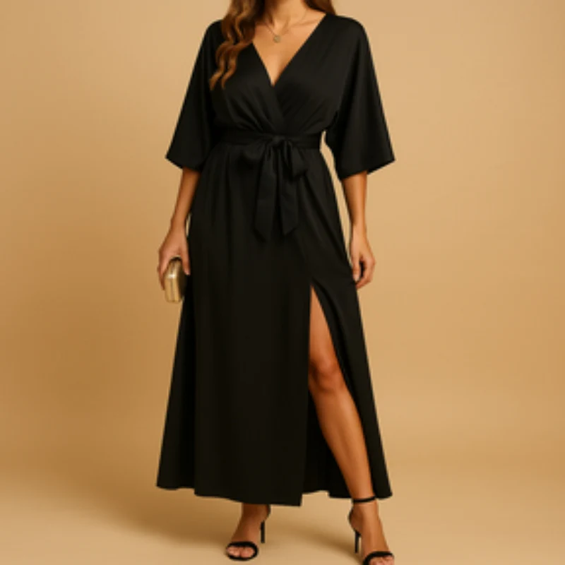 Robe Longue Élégante Col en V - Image 4