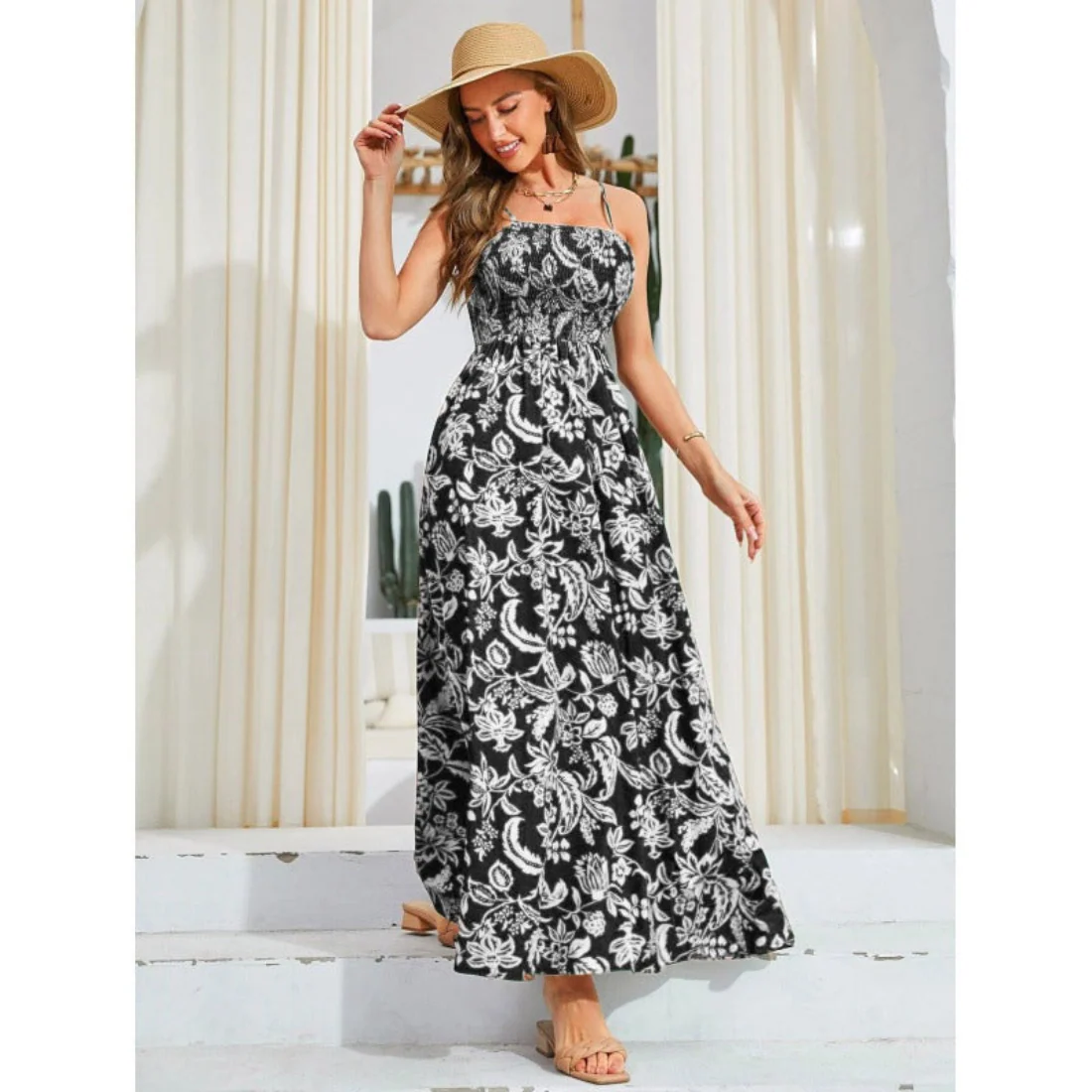 Robe Longue Fluide Sans Manches à Bretelles Spaghetti - Image 3