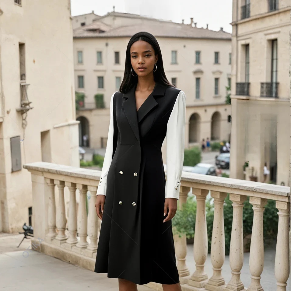 Robe midi femme décolleté V avec ceinture - Image 4