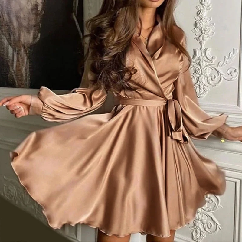 Robe portefeuille femme drapée avec taille nouée ajustable - Image 2