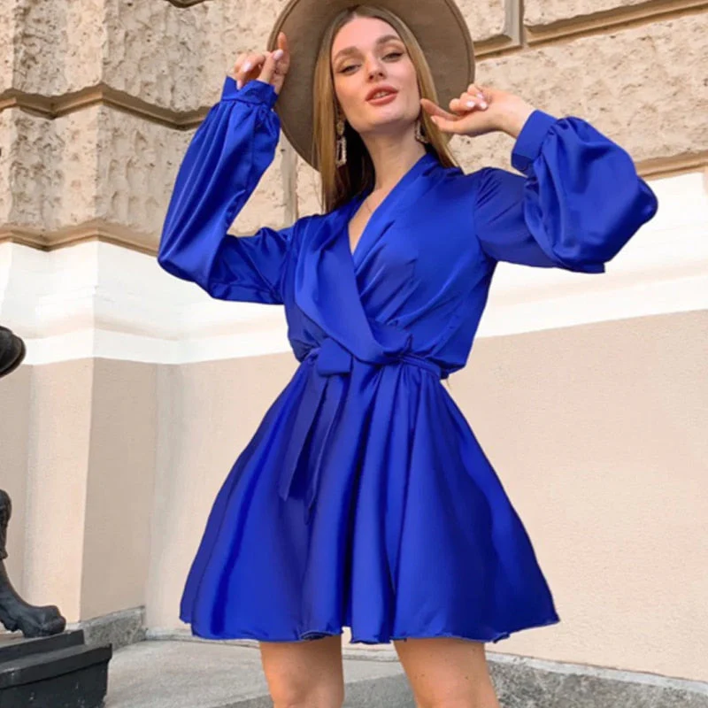 Robe portefeuille femme drapée avec taille nouée ajustable - Image 3