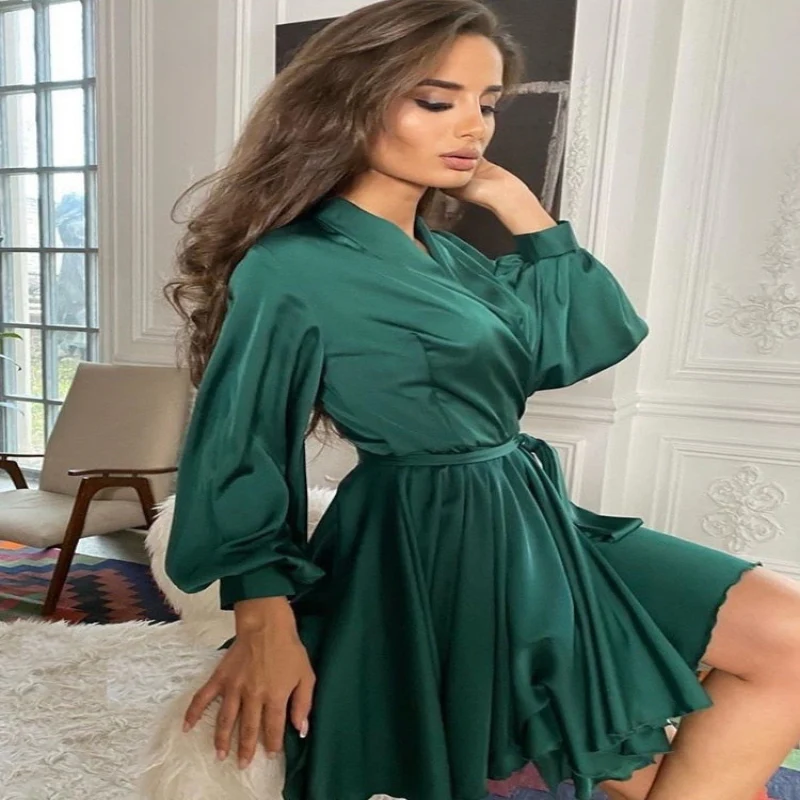 Robe portefeuille femme drapée avec taille nouée ajustable - Image 4