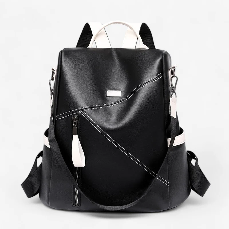 Grand sac à dos en cuir avec poches zippées multiples