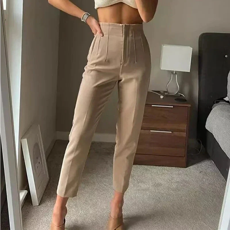 Pantalon femme taille haute coupe slim