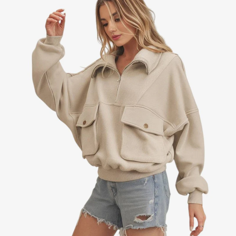 Sweat-shirt femme coupe ample avec poches zippées | - Image 4