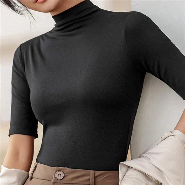Pull femme col roulé manches courtes coupe ajustée - Image 3