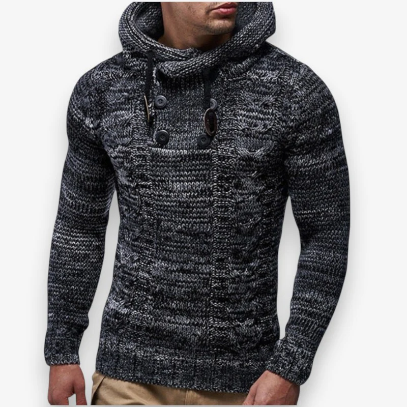 Sweat à capuche homme manches longues col montant à boutons - Image 2