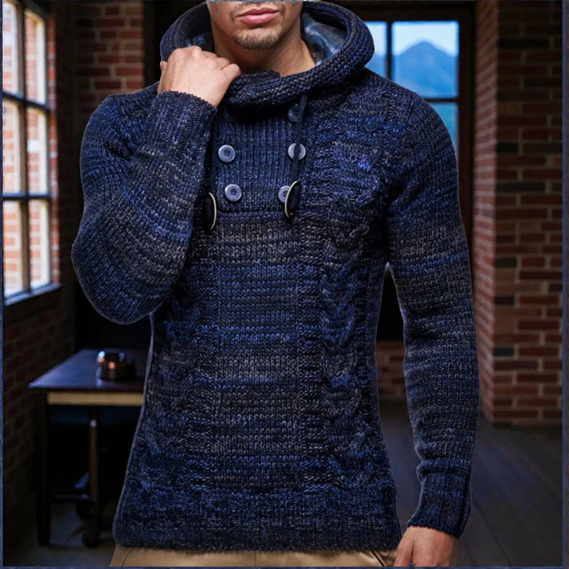 Sweat à capuche homme manches longues col montant à boutons - Image 3