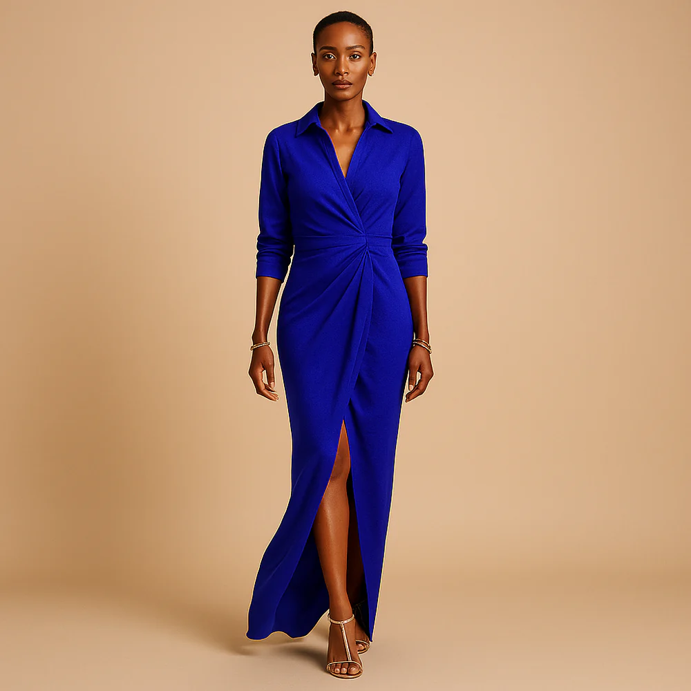 Robe en Ligne Col en V Manches Mi-Longues