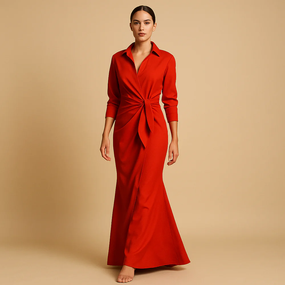 Robe en Ligne Col en V Manches Mi-Longues - Image 2