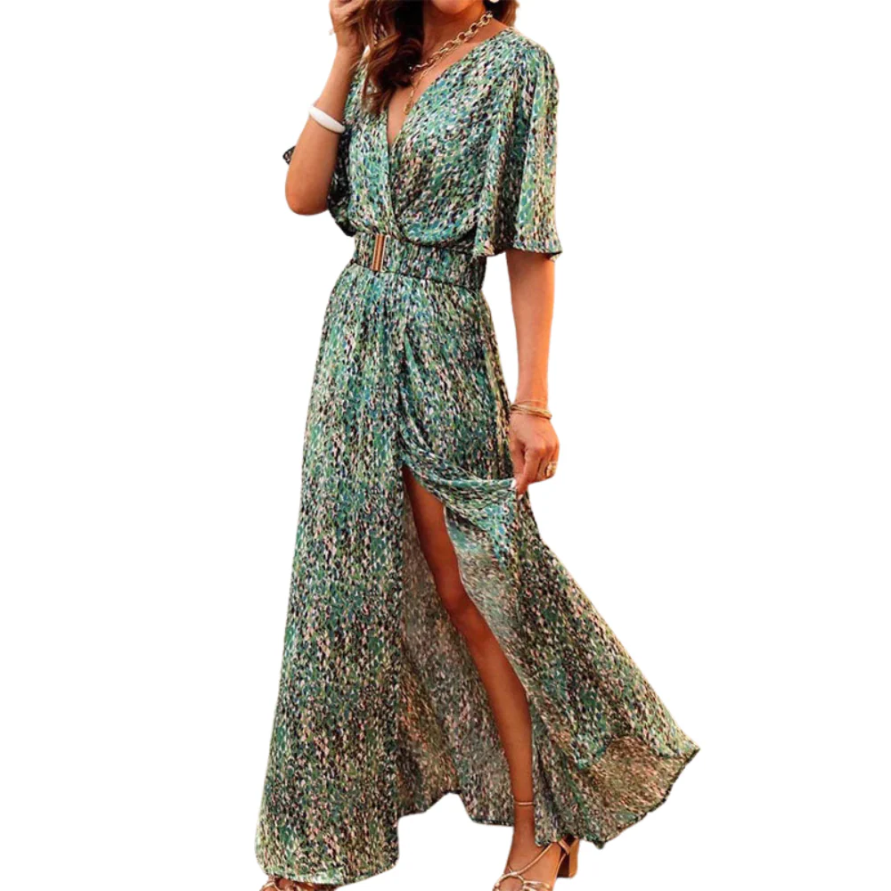 Robe femme à manches courtes en polyester fluide