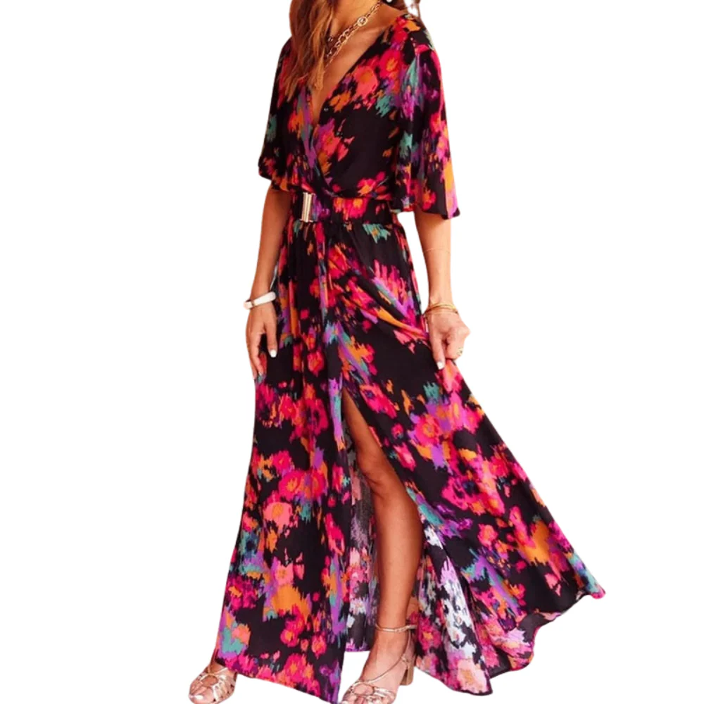 Robe femme à manches courtes en polyester fluide - Image 2