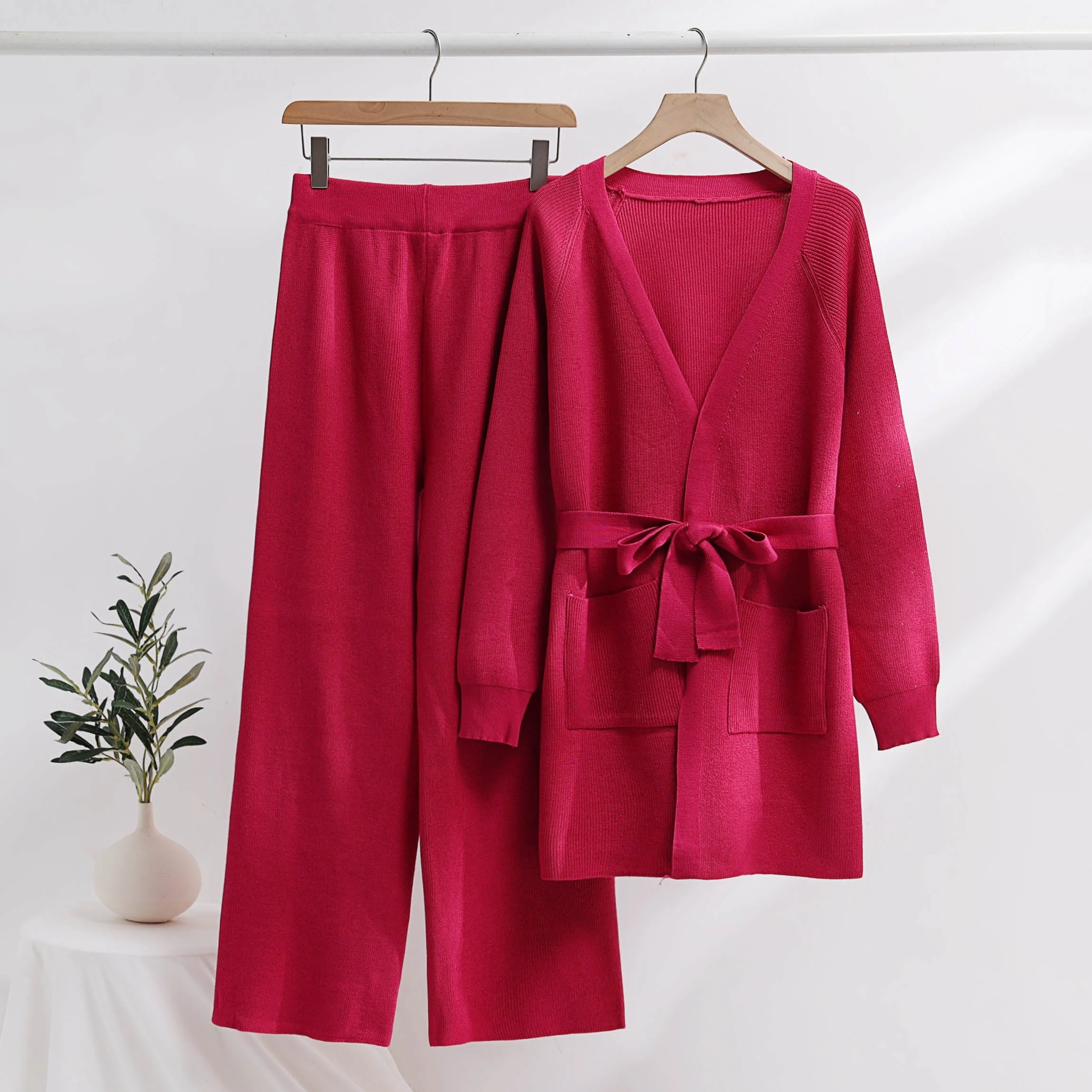 Ensemble loungewear femme cardigan long ceinturé + pantalon large - Image 6