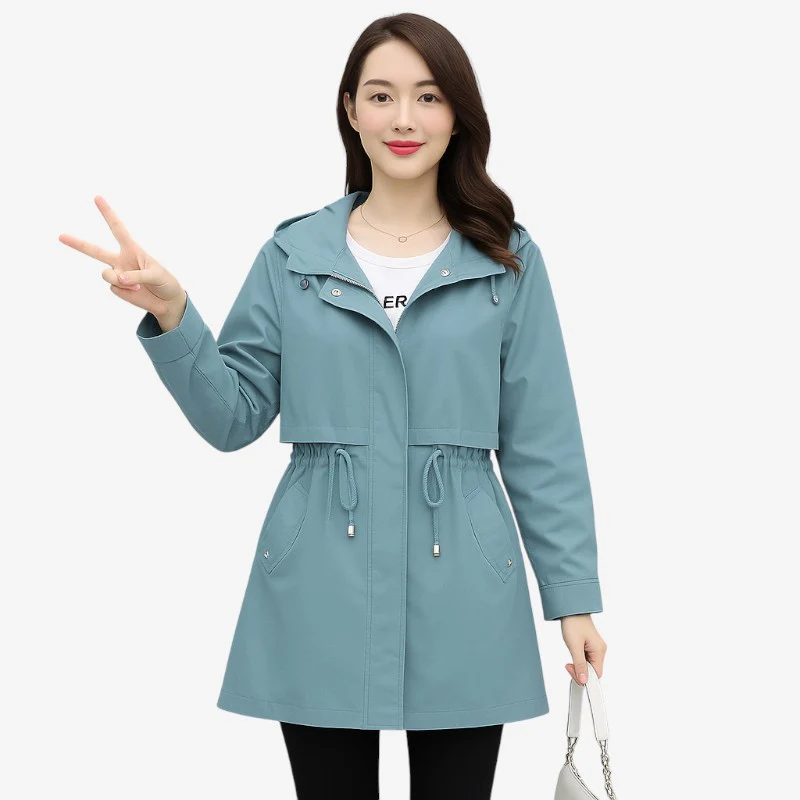 Trench-coat femme à capuche zippé manches longues