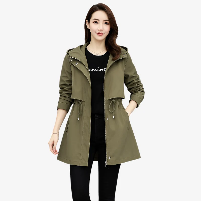 Trench-coat femme à capuche zippé manches longues - Image 2