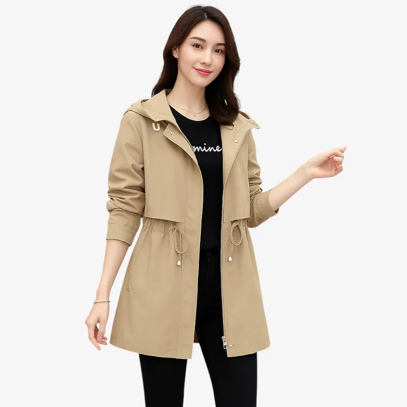 Trench-coat femme à capuche zippé manches longues - Image 3