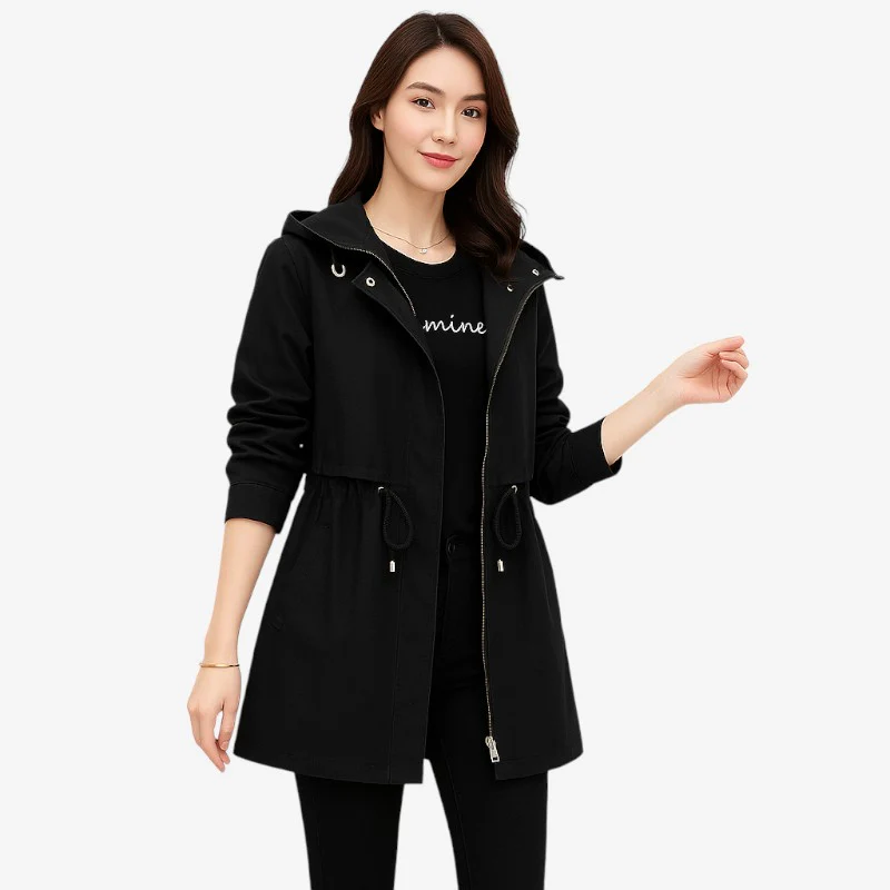 Trench-coat femme à capuche zippé manches longues - Image 4