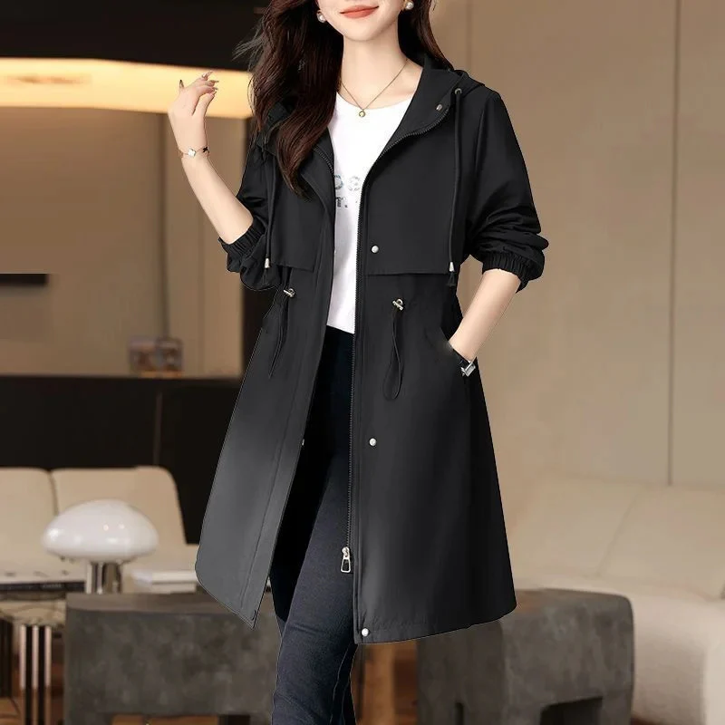 Trench-coat femme à capuche zippé manches longues - Image 5