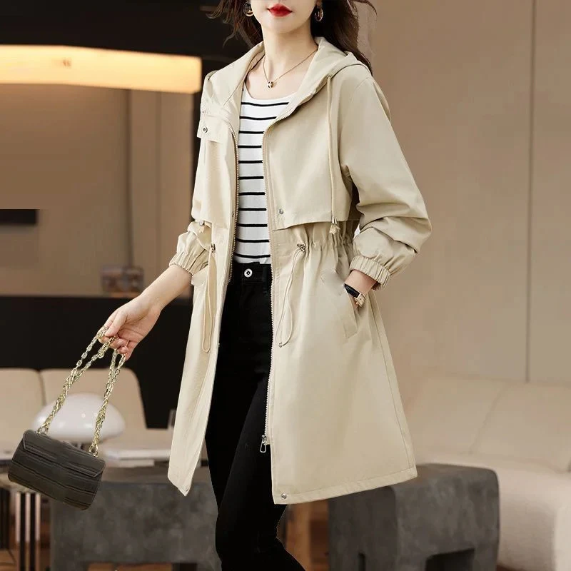 Trench-coat femme à capuche zippé manches longues - Image 6