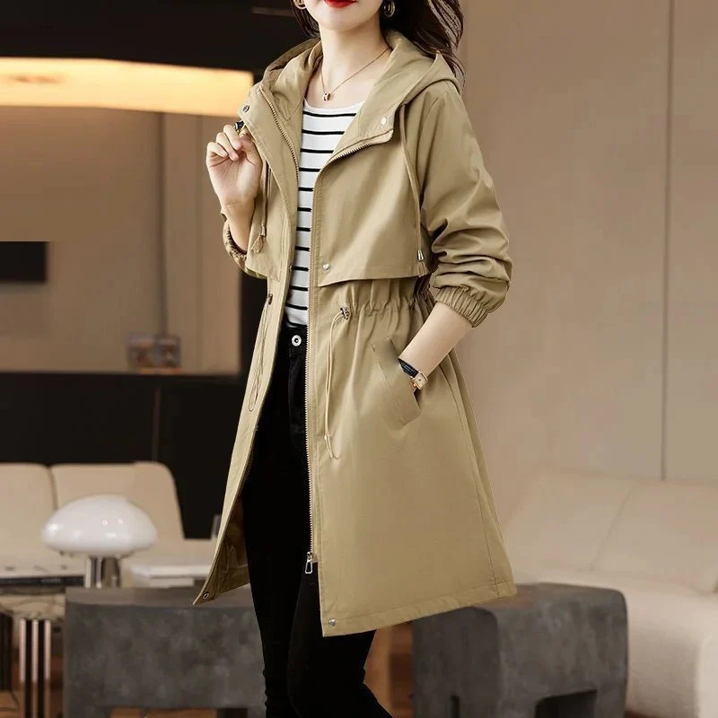 Trench-coat femme à capuche zippé manches longues - Image 7