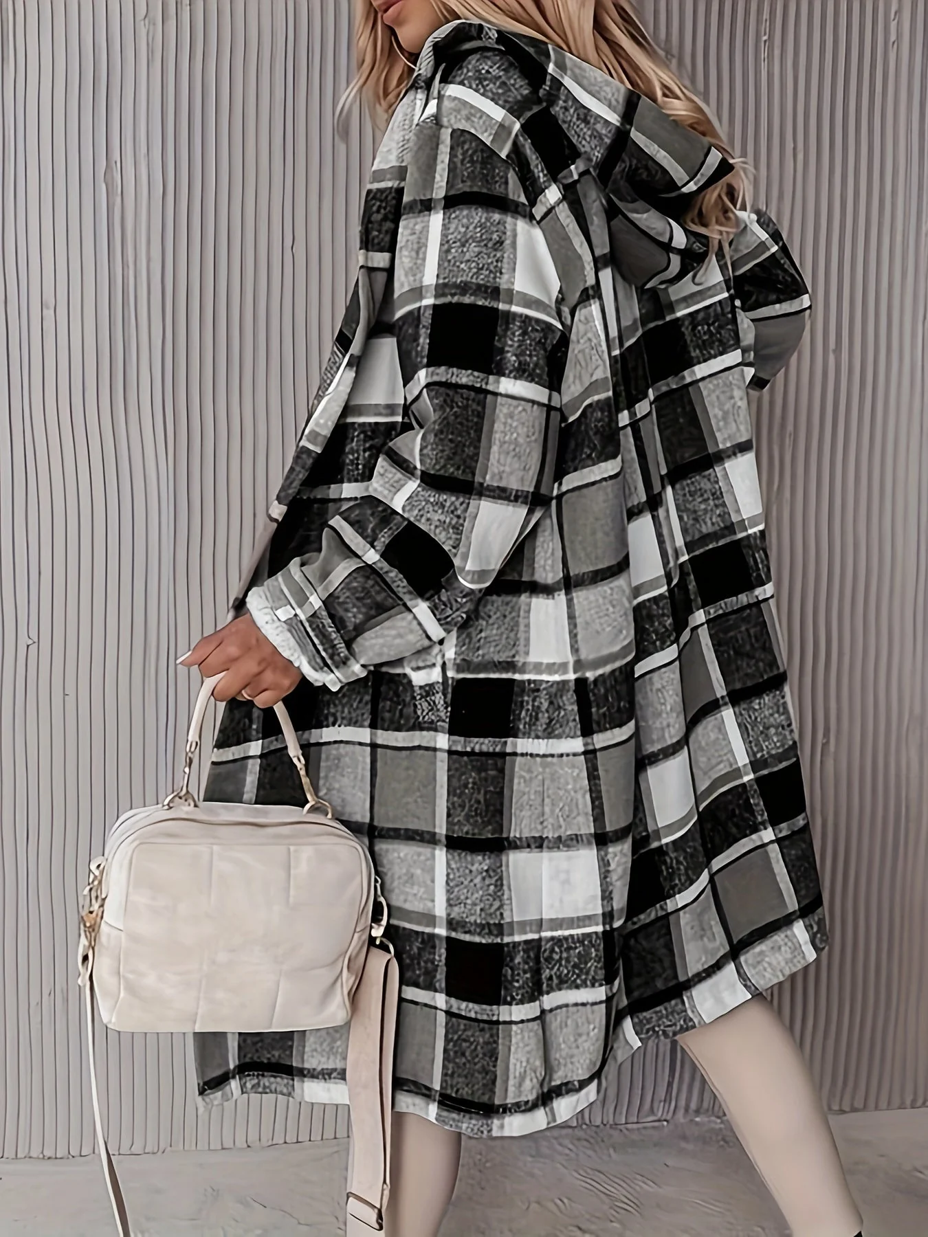 Veste à capuche à carreaux avec poches - Image 5