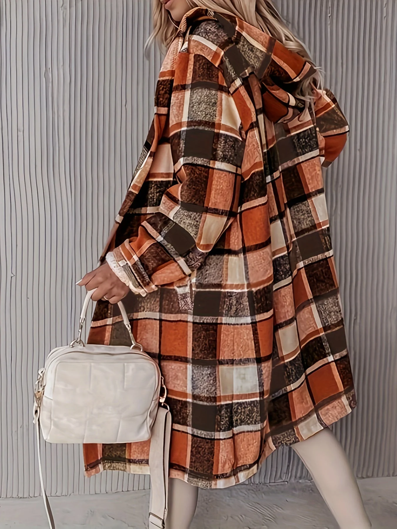 Veste à capuche à carreaux avec poches - Image 8