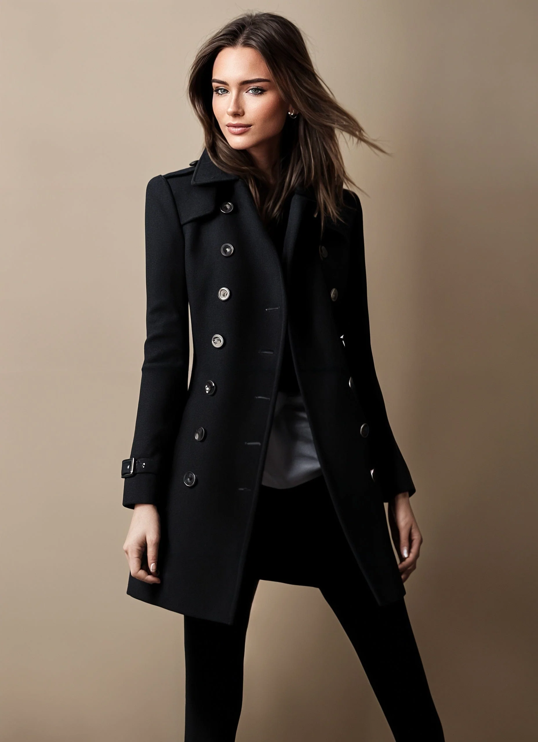 Manteau élégant avec col haut et coupe décontractée