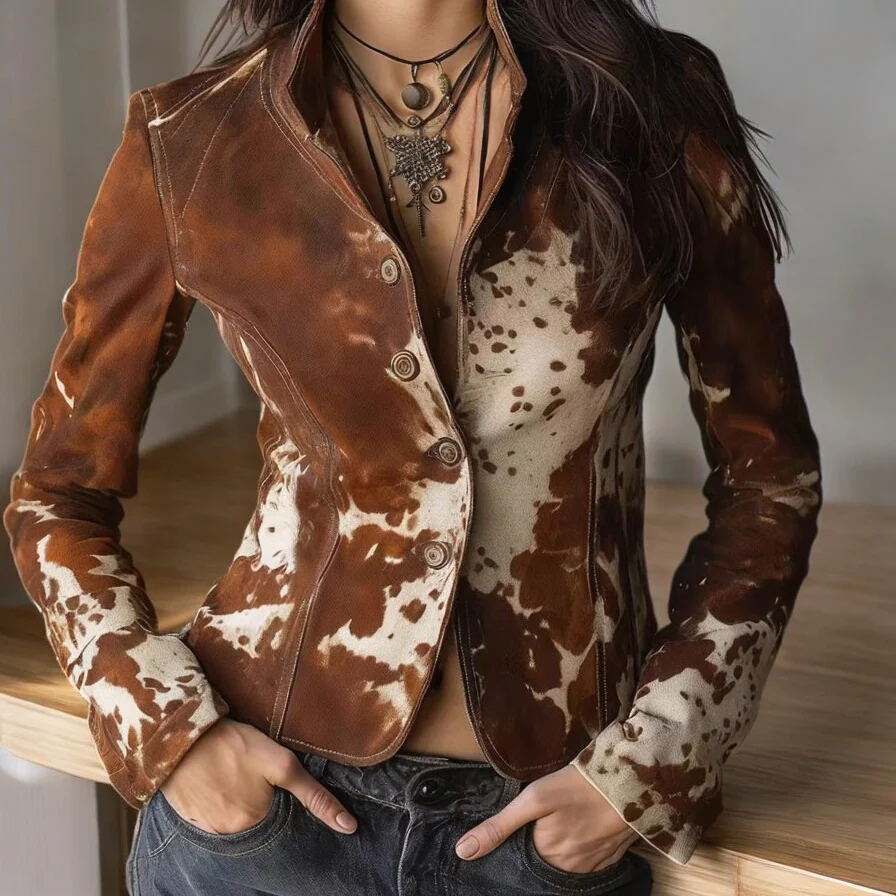 Elowyn – Veste boutonnée imprimée à manches longues et col montant - Image 2