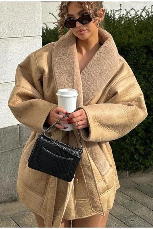 Manteau femme col rabattu avec ceinture ajustable - Image 2