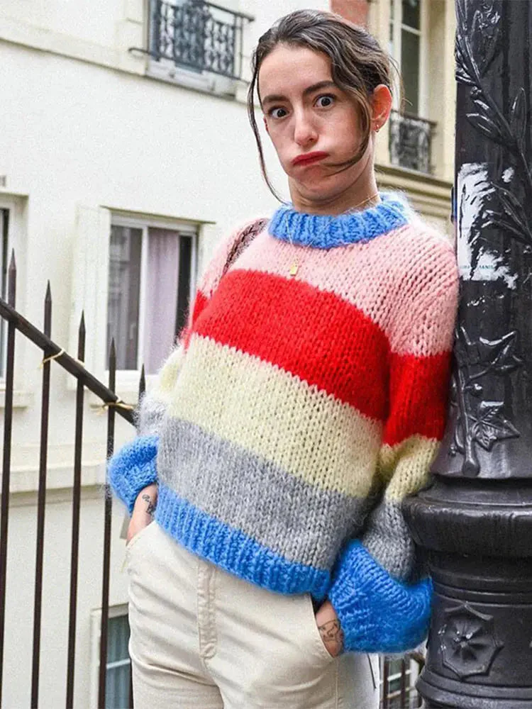 Cardigan rayé chaud au style sans effort
