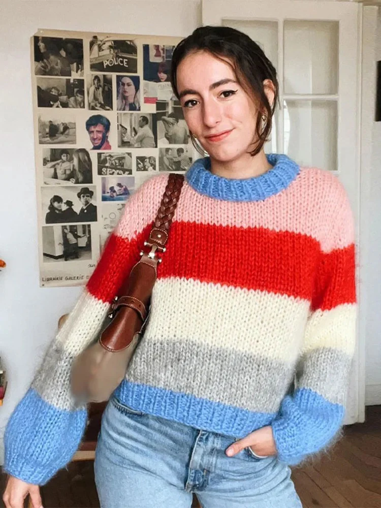 Cardigan rayé chaud au style sans effort - Image 2