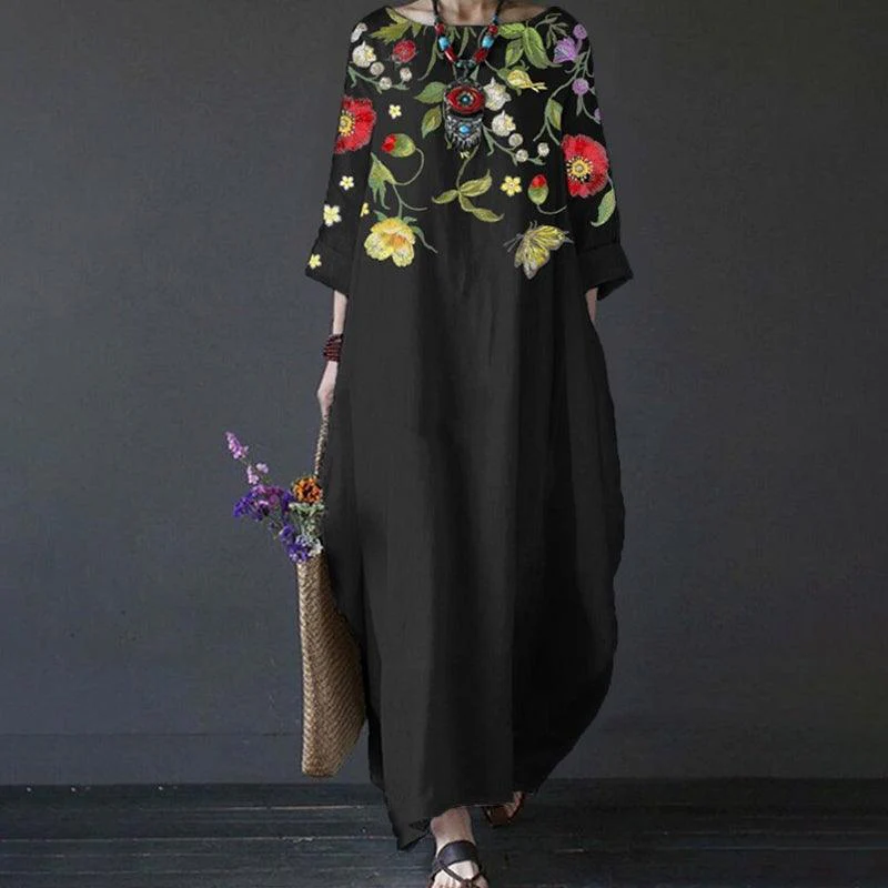 Robe Ember à imprimé floral vintage, avec poches et manches trois-quarts - Image 2
