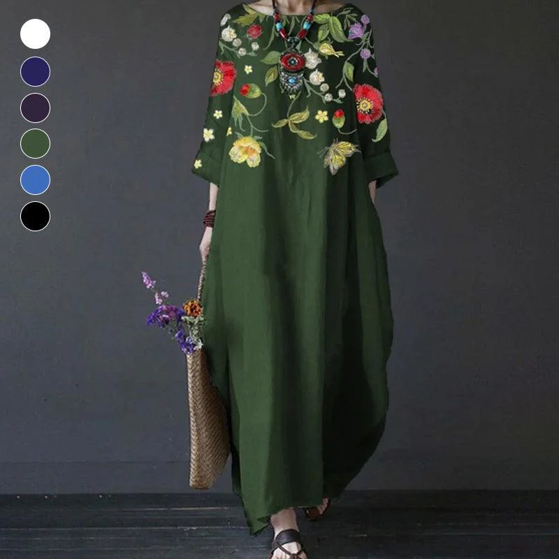 Robe Ember à imprimé floral vintage, avec poches et manches trois-quarts - Image 3
