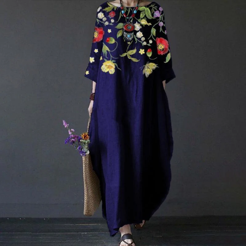 Robe Ember à imprimé floral vintage, avec poches et manches trois-quarts - Image 4