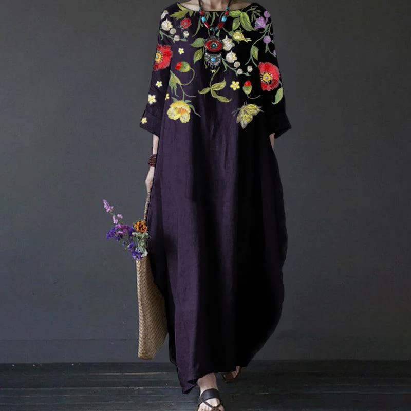Robe Ember à imprimé floral vintage, avec poches et manches trois-quarts - Image 5