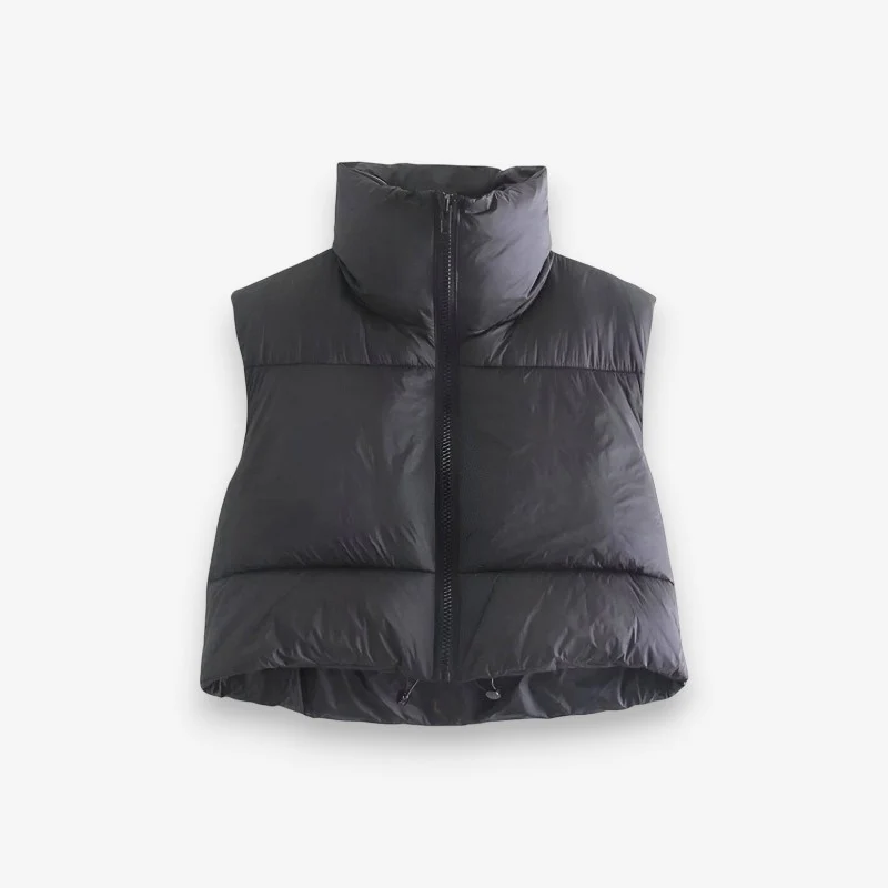Manteau femme sans manches col montant zippé