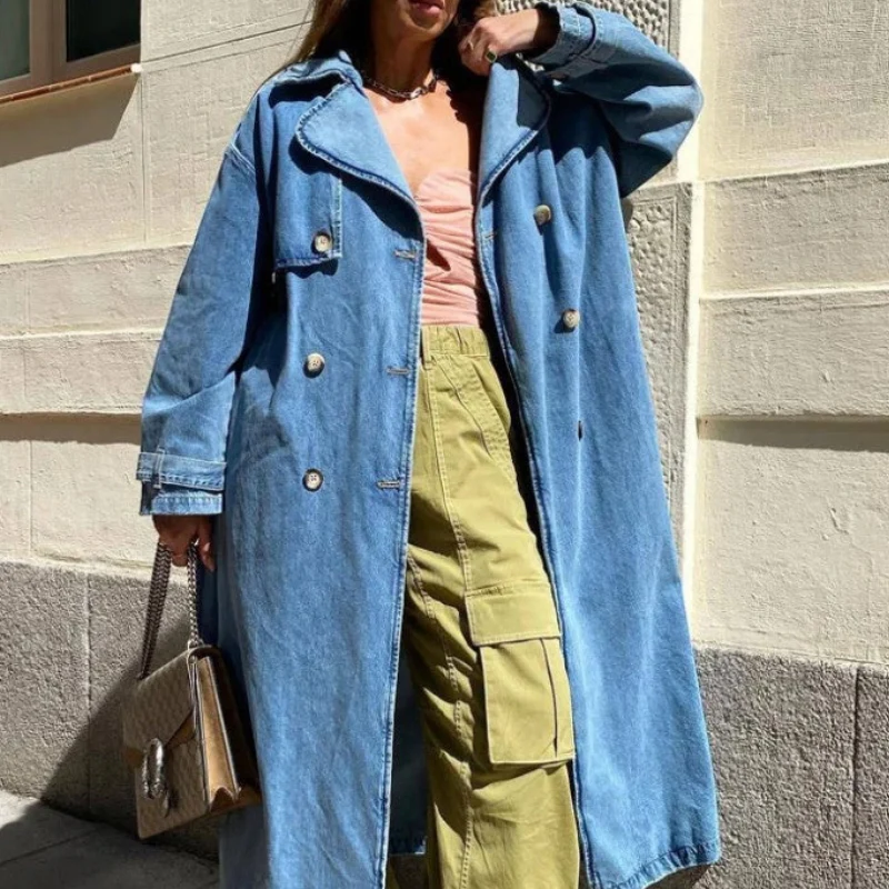 Trench femme long à col à revers avec ceinture ajustable - Image 4
